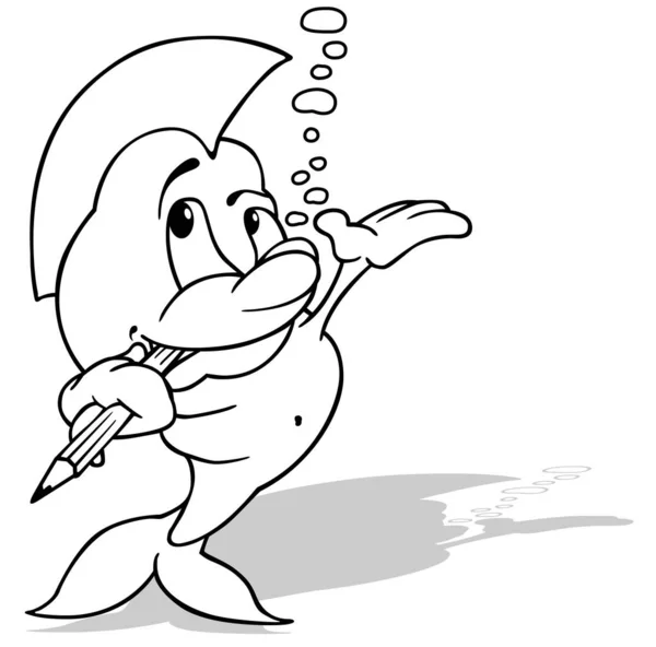 Disegno Pesce Marino Carino Con Pastello Bocca Illustrazione Del Fumetto — Vettoriale Stock