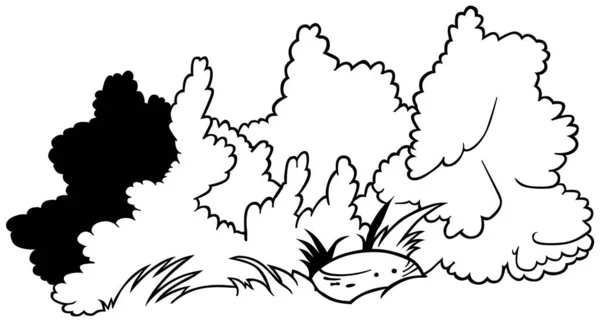 Dibujo Grupo Arbustos Con Una Piedra Ilustración Dibujos Animados Aislados — Archivo Imágenes Vectoriales
