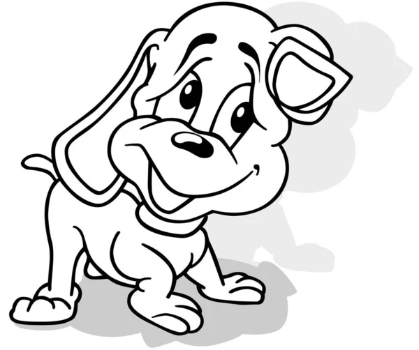 从侧视图绘制一个可爱的小狗 基于白色背景的卡通图解 — 图库矢量图片
