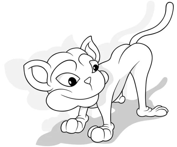 Zeichnung Eines Kätzchens Mit Umgedrehtem Kopf Cartoon Illustration Auf Weißem — Stockvektor
