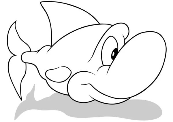 Drawing Smiling Fish Big Nose Cartoon Illustration Isolated White Background — стоковий вектор