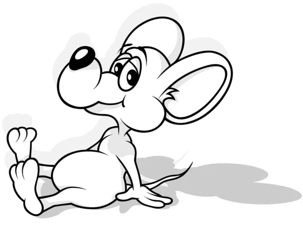 地面に座ってかわいいネズミの絵を描く 漫画イラストIsolated White Background Vector — ストックベクタ