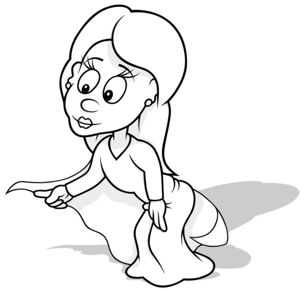Kresba Víly Dlouhými Vlasy Šatech Cartoon Illustration Izolované Bílém Pozadí — Stockový vektor