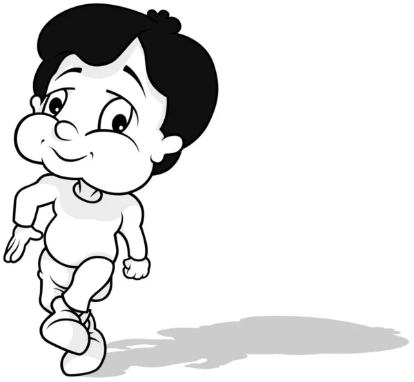 Zeichnung Eines Dunkelhaarigen Jungen Auf Einem Spaziergang Cartoon Illustration Auf — Stockvektor