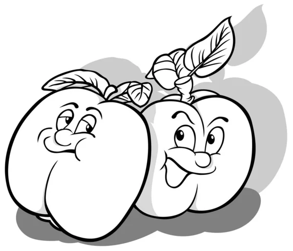 Drawing Two Apricots Faces Cartoon Illustration Isolated White Background Vector — Stock Vector