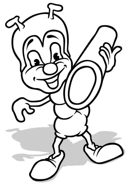 Kresba Mravence Nesoucího Část Stonku Kreslená Ilustrace Izolovaná Bílém Pozadí — Stockový vektor