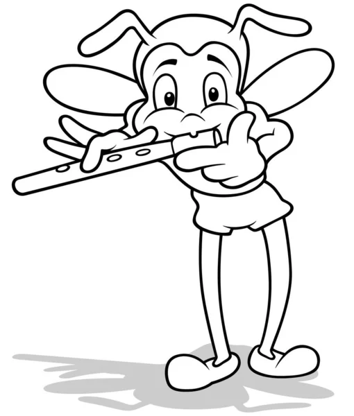 Zeichnung Eines Käfers Beim Flötenspiel Cartoon Illustration Auf Weißem Hintergrund — Stockvektor