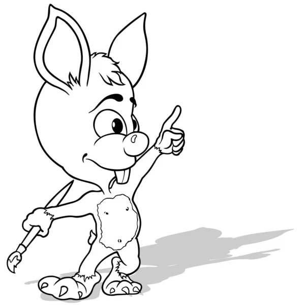 Disegno Coniglio Piedi Con Pennello Nella Zampa Illustrazione Del Fumetto — Vettoriale Stock