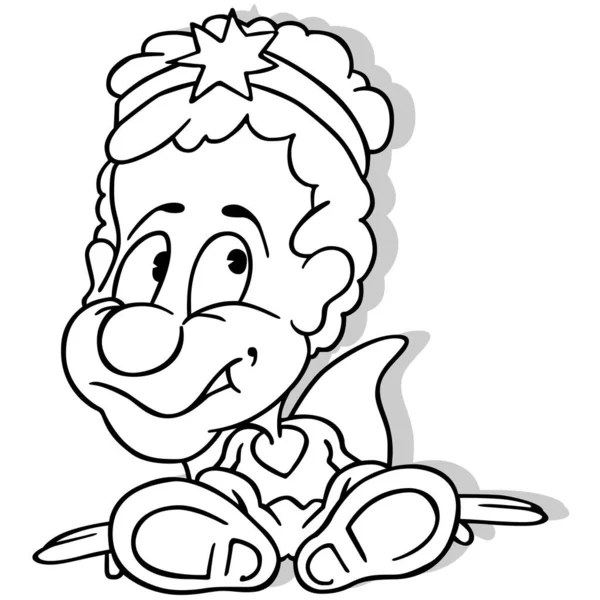 Kresba Sedícího Roztomilého Anděla Kreslená Ilustrace Izolovaná Bílém Pozadí Vektor — Stockový vektor