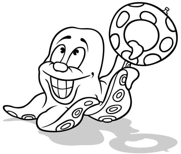 Малюнок Усміхненого Восьминога Тримає Надувне Кільце Мультяшна Ілюстрація Ізольована Білому — стоковий вектор