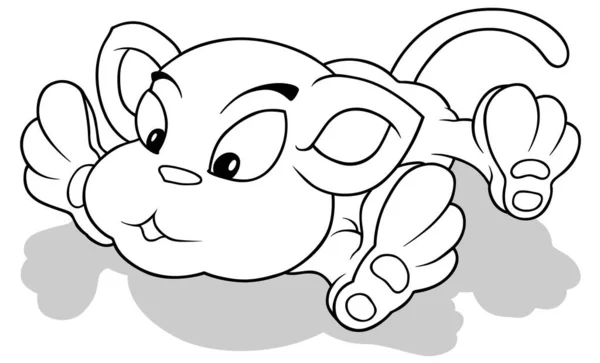 Kresba Ležící Kitty Zemi Kreslené Ilustrace Izolované Bílém Pozadí Vektor — Stockový vektor