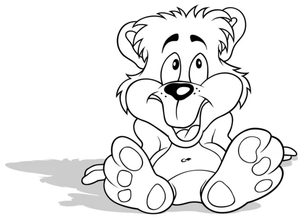Tekening Van Een Glimlachende Zittende Teddybeer Illustratie Van Cartoon Geïsoleerd — Stockvector