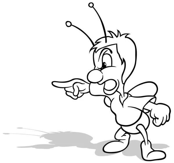 Zeichnung Eines Stehenden Wütenden Käfers Der Mit Dem Finger Zeigt — Stockvektor