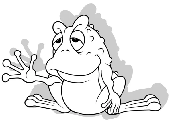 Σχέδιο Ενός Sitting Sleepy Frog Εικονογράφηση Κινουμένων Σχεδίων Που Απομονώνονται — Διανυσματικό Αρχείο