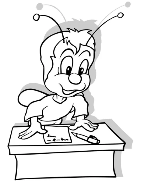 Σχέδιο Ενός Beetle Στο School Desk Cartoon Illustration Απομονωμένο Λευκό — Διανυσματικό Αρχείο