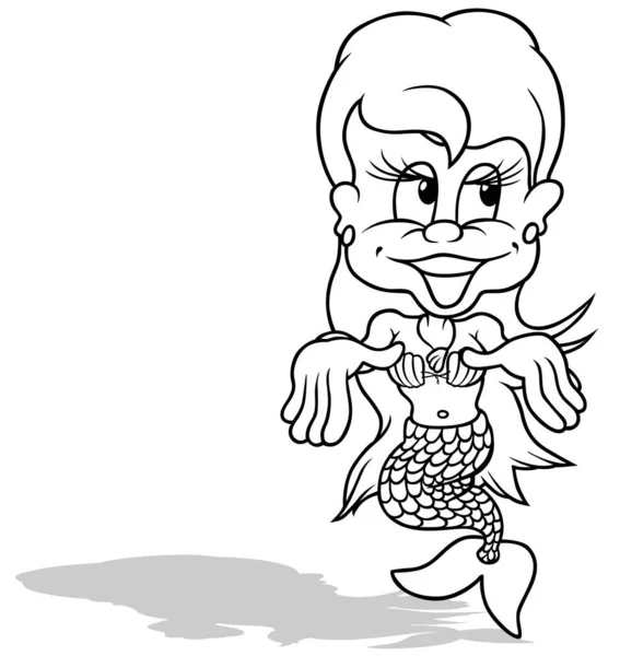 Dibujo Una Sirena Sonriente Ilustración Dibujos Animados Aislada Sobre Fondo — Vector de stock