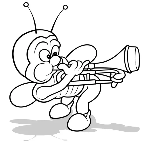 Dibujo Escarabajo Tocando Trompeta Ilustración Dibujos Animados Aislados Sobre Fondo — Archivo Imágenes Vectoriales