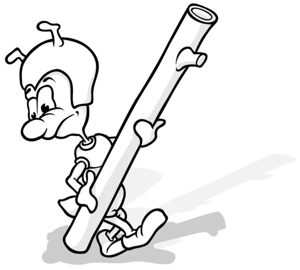 幹の一部を担うアリのドローイング 漫画イラストIsolated White Background Vector — ストックベクタ
