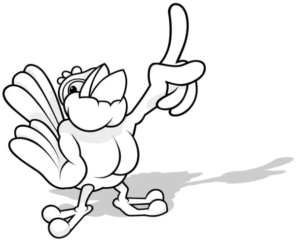 Drawing Sparrow Pointing Finger Wing Cartoon Illustration Isolated White Background — 스톡 벡터