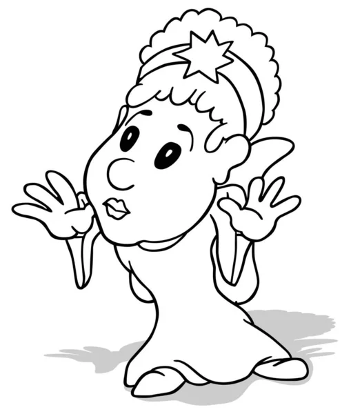 Zeichnung Eines Stehenden Engels Weißen Langen Kleidern Cartoon Illustration Auf — Stockvektor