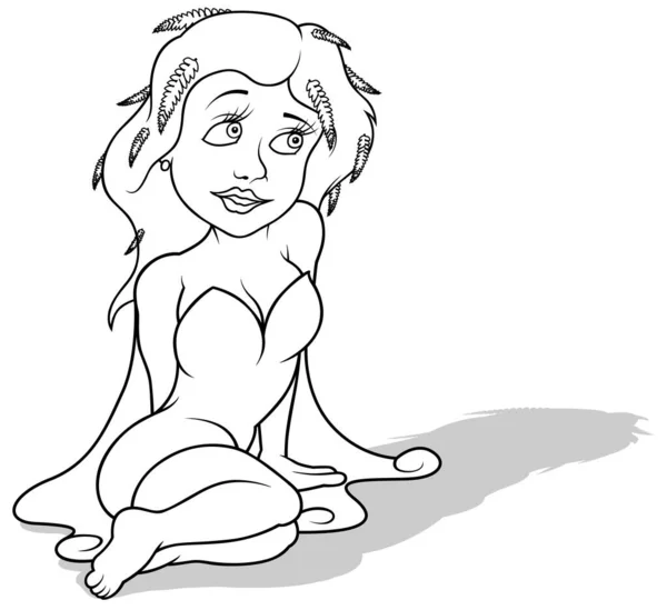 地面に座っている妖精の絵を描く 漫画のイラスト白の背景に隔離された ベクトル — ストックベクタ
