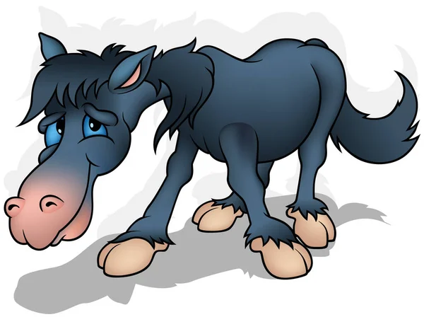 Cavallo Nero Piedi Con Testa Arcuata Illustrazione Cartone Animato Colorato — Vettoriale Stock