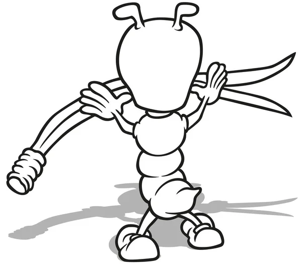 Drawing Ant Holding Coniferous Leaf Cartoon Illustration Isolated White Background — стоковий вектор