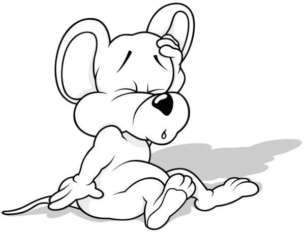 Drawing Waking Mouse Sitting Ground Cartoon Illustration Isolated White Background — 스톡 벡터