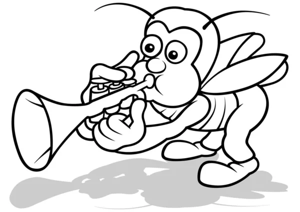 Drawing Beetle Playing Trumpet Cartoon Illustration Isolated White Background Vector — стоковий вектор