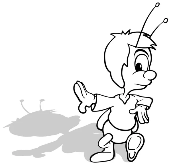 Dibujo Escarabajo Que Pasa Con Cabeza Vuelta Ilustración Dibujos Animados — Vector de stock