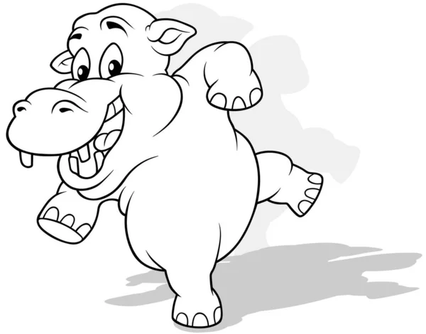 Dessin Drôle Hippopotame Dansant Sur Les Jambes Postérieures Illustration Bande — Image vectorielle