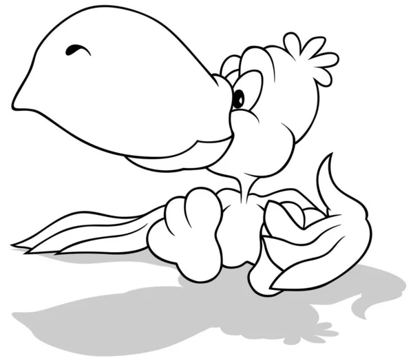Kresba Papouška Velkým Zobákem Sedícího Zemi Kreslená Ilustrace Izolovaná Bílém — Stockový vektor
