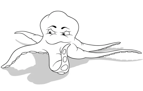 Drawing Octopus Long Slender Tentacles Cartoon Illustration Isolated White Background — стоковий вектор