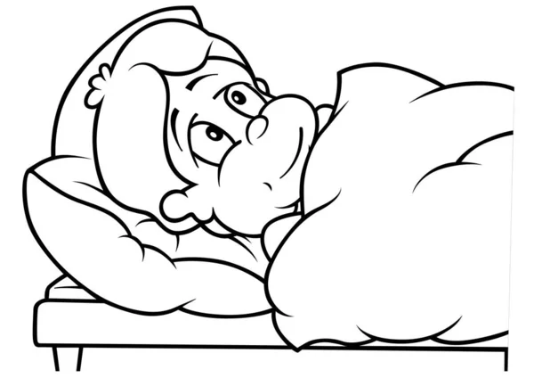 Рисунок Больного Мальчика Лежащего Постели Иллюстрация Мультфильма Изолирована Белом Фоне — стоковый вектор