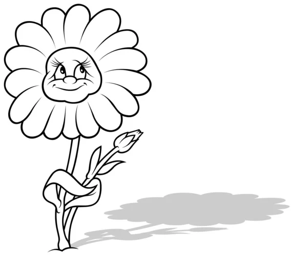 笑顔とバドを持つ花のドローイング 漫画イラストIsolated White Background Vector — ストックベクタ