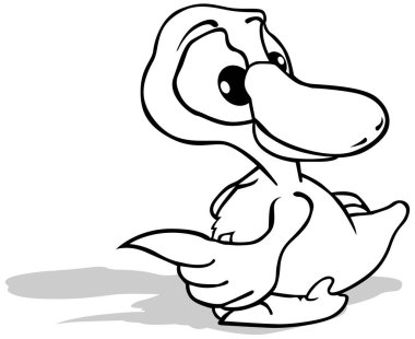 Kafası Geri Dönmüş Şirin Ördek Çizimi - Beyaz Arkaplanda Karikatür Çizimi, Vektör