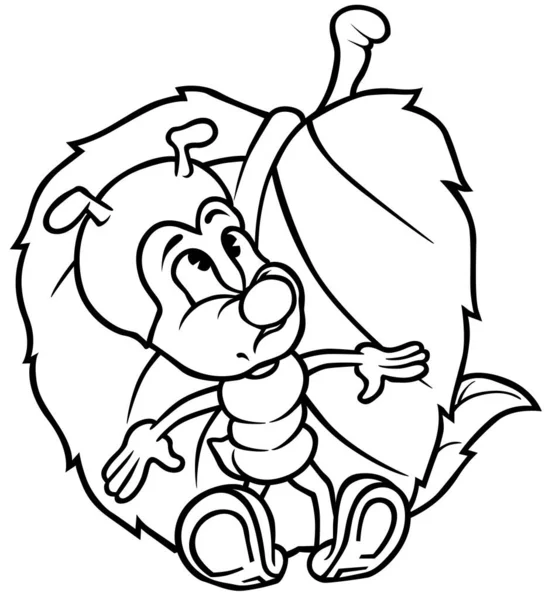 葉の上でのアリの傾きの描画 漫画のイラストは 白の背景に隔離され ベクトル — ストックベクタ