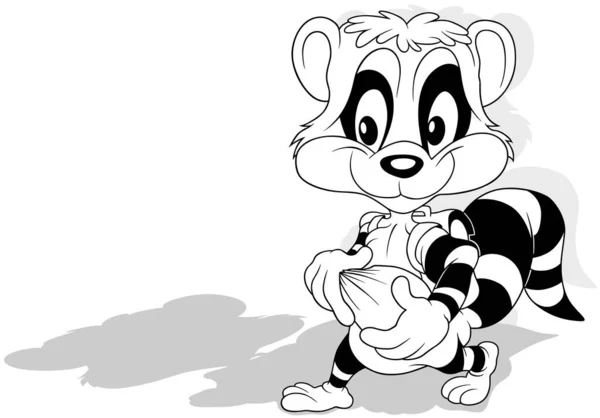 Drawing Raccoon School Bag Its Back Nut Its Paws Cartoon — Stock Vector