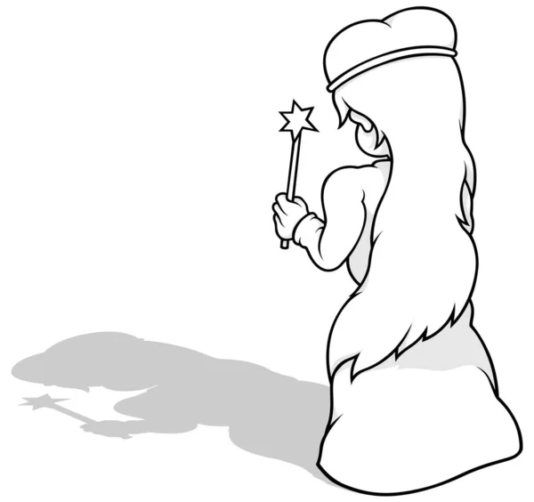 Kresba Stojící Dlouhosrsté Víly Zadního Pohledu Cartoon Illustration Izolovaný Bílém — Stockový vektor