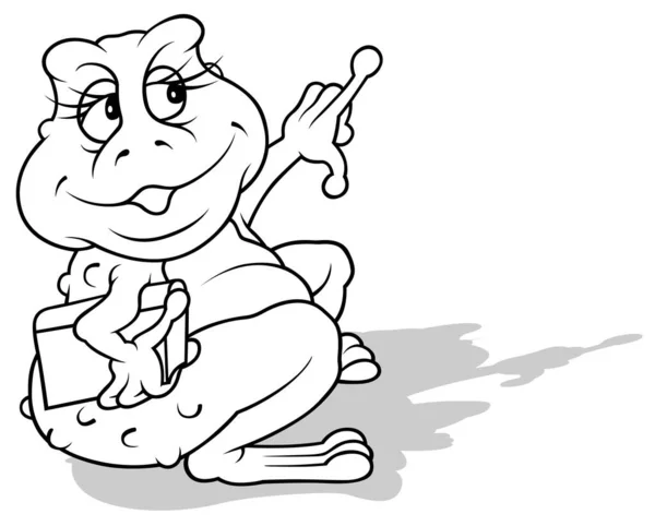 Kresba Žáby Knihou Podpaží Ukazující Prst Cartoon Illustration Isolated White — Stockový vektor