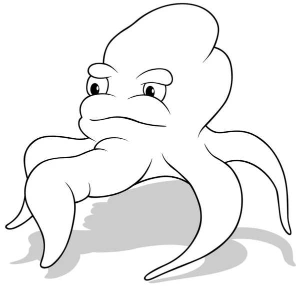 Drawing Octopus Thick Tentacles Cartoon Illustration Isolated White Background Vector — 스톡 벡터