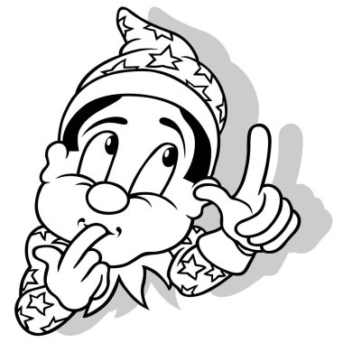 Bir Sihirbaz 'ın Çizimi Parmağını Gösteriyor - Çizgi Film Çizimi Beyaz Arkaplanda İzole Edildi, Vektör