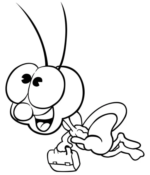 Zeichnung Eines Fliegenden Käfers Mit Aktentasche Der Hand Nette Cartoon — Stockvektor