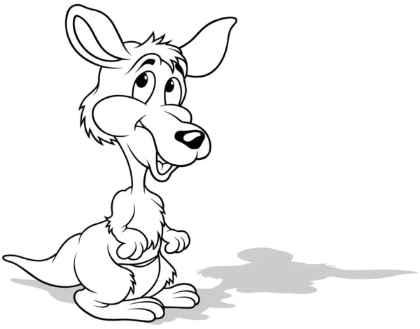 Tekening Van Een Staande Lachende Kangoeroe Cartoon Illustration Geïsoleerd Witte — Stockvector