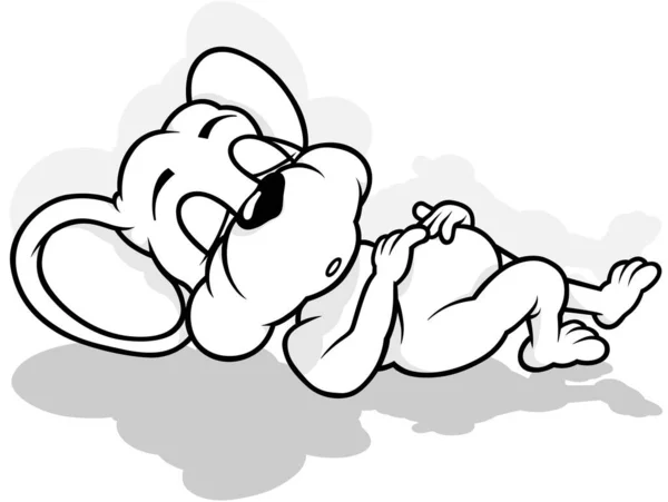 地面に眠るネズミの絵 漫画のイラスト白の背景に隔離された ベクトル — ストックベクタ