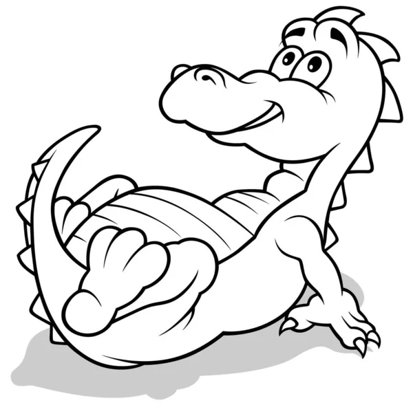 Kresba Veselého Ležícího Dinosaura Ilustrace Karikatury Izolované Bílém Pozadí Vektor — Stockový vektor