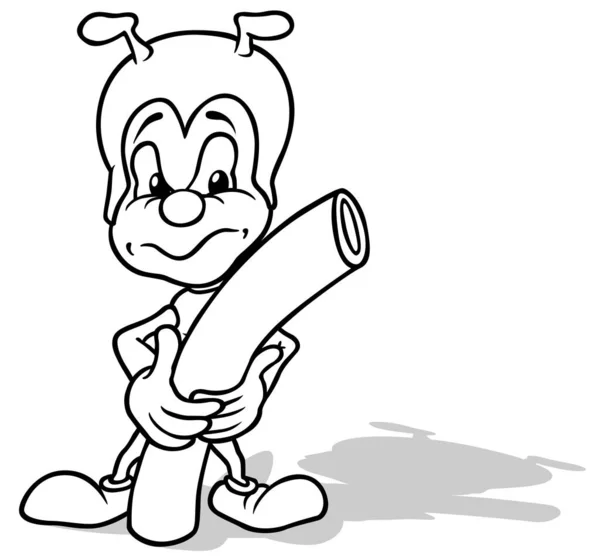 Kreslení Stojícího Mravence Který Drží Kousek Stonku Rostliny Karikatura Ilustrace — Stockový vektor