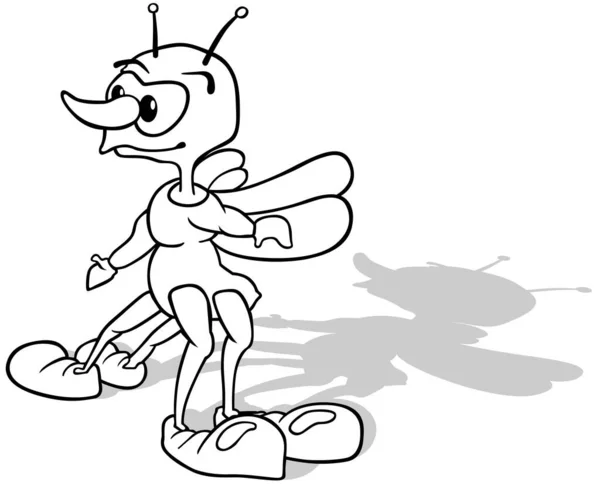Kanatlı Dört Ayaklı Komik Böceğin Çizimi Beyaz Arkaplanda Karikatür Çizimi — Stok Vektör