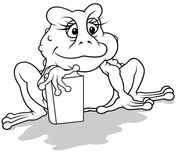 Kresba Sedící Žáby Držící Knihu Cartoon Illustration Izolovaný Bílém Pozadí — Stockový vektor
