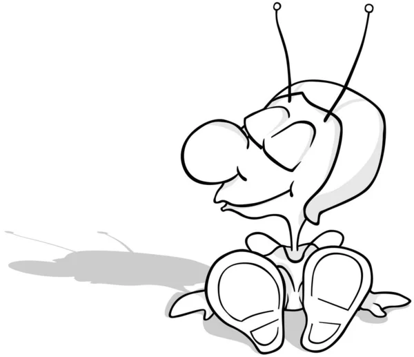 Zeichnung Eines Verträumten Käfers Mit Geschlossenen Augen Cartoon Illustration Auf — Stockvektor